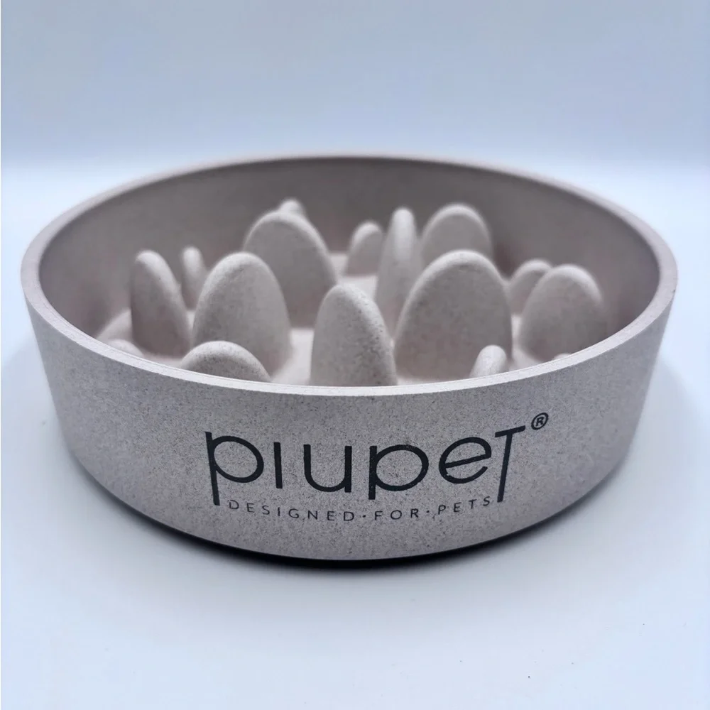 Piupet Bamboo Slow Feeder Dog Bowl for Medium Dogs Anti-Gulping Non Slip
